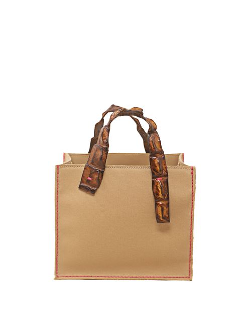 Canvas bag with brown crocodile handles Laboratorio Capri | GRETABABYCAMELCOGNAC